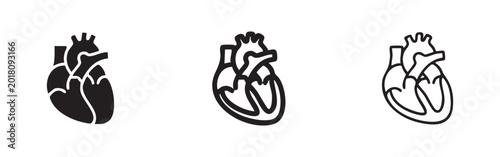 Quadro su tela Human Anatomical Heart Icon Set in Solid and Outline Style