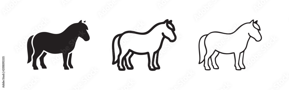 Fototapeta premium Pony or Horse Standing Icon Set, Domestic Animal Equine Vector Illustration