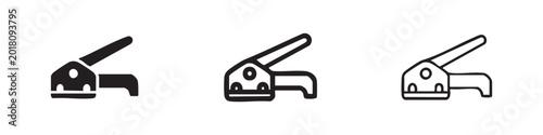 Photos Hole puncher tool icon set in solid and outline styles, office equipment isolate