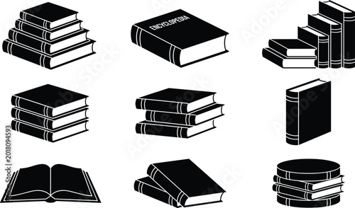 Bild auf Leinwand Books and Encyclopedias Vector Set Featuring Stacked Books, Open Books, and Know
