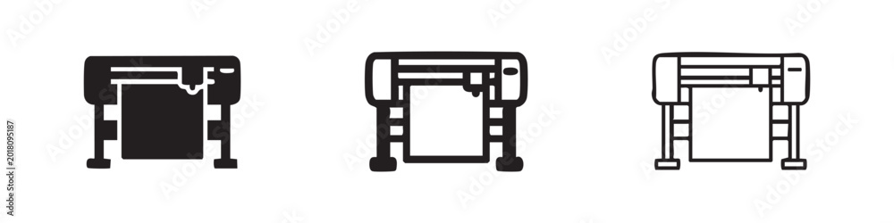 Fototapeta premium Large Format Printer Icon Set - Plotter Device Symbol in Different Styles