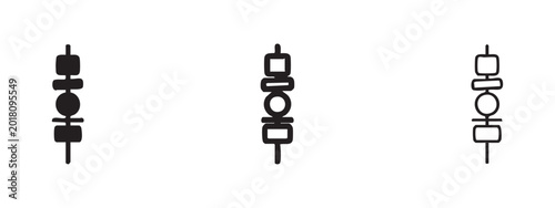 Tableau sur toile Kebab or shish taouk skewer icon set, black filled, line art, and thin line styles