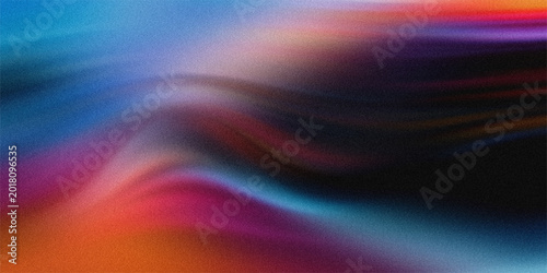 Bild auf Leinwand Abstract flowing light streaks in vibrant blue pink and orange against dark background with grainy texture and soft diffusion effect