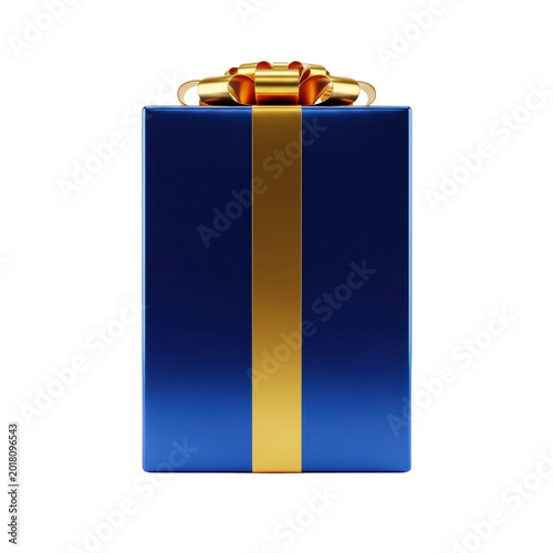pristine sapphire blue high-gloss luxury gift box wrapped with hyper-metallic gold ribbon, isolated on white studio background, high-key lighting, photorealistic cgi render, concept of sophisticated