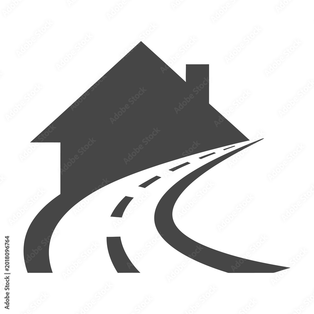 Fototapeta premium Minimalist House and Road Icon Symbol Representing Real Estate Property Location and Navigation