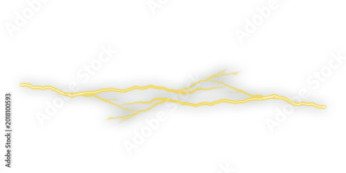 Cuadro en lienzo Glowing yellow lightning crack isolated on soft gray background