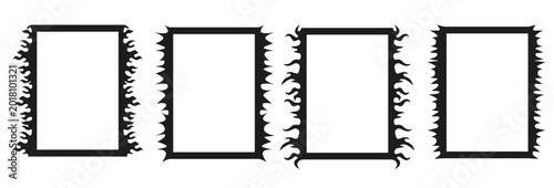 Set of y2k style tribal frame. Hand drawn cyber sigilism tattoo border. Aesthetic of 90s, 2000s. Vector illustration for poster, collage, design template.