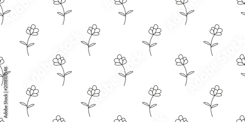 Seamless Pattern. Outline Line Art Flower. Black and white. Vector flat illustration.