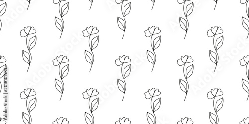 Seamless Pattern. Aesthetic Abstract Outline Line Art Flower. Vector flat illustration.