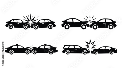 Tableau sur toile Set of car accident icons illustrating various vehicle collisions