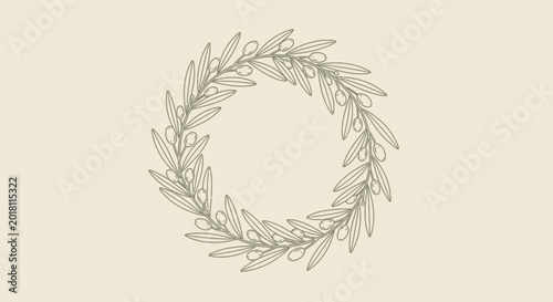 Olive branch wreath on cream background illustration for design elements