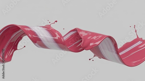 Abstract liquid splash of pink and white paint, dynamic wave shape.