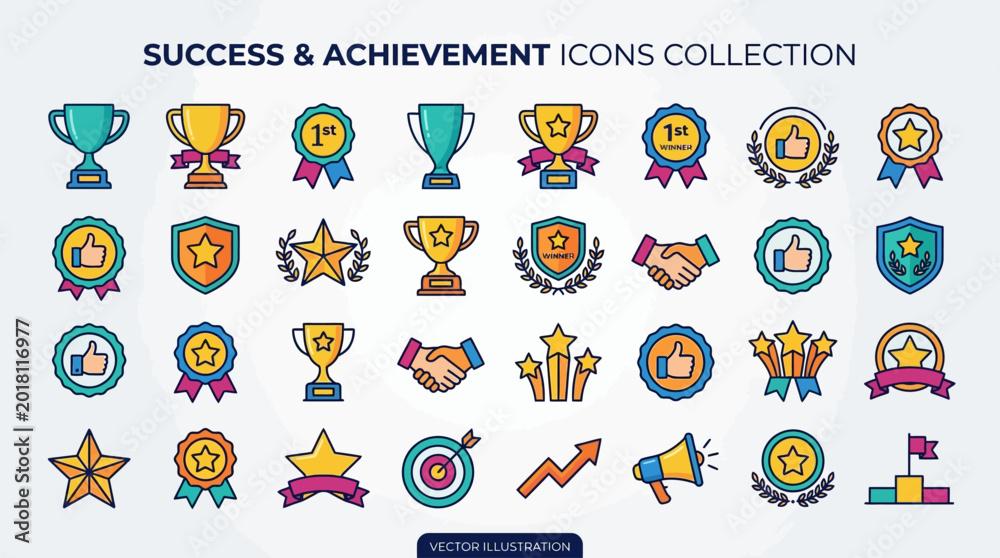 Fototapeta premium Collection of vector icons representing success, achievement, and awards, suitable for various graphic design projects