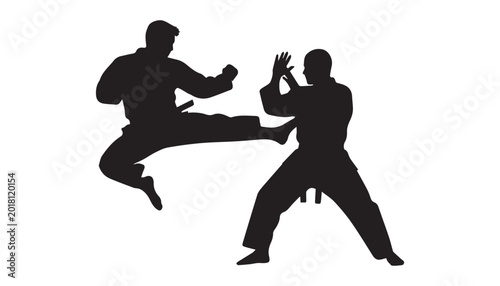 Photos black and white silhouette of martial arts very high quality vector illustration