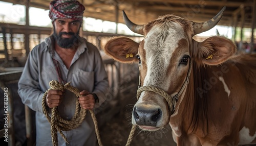 Farmer with qurban cow