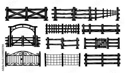 Photos Rustic Farm Fence Silhouette Vector Icons for Ranch and Countryside Design Proje