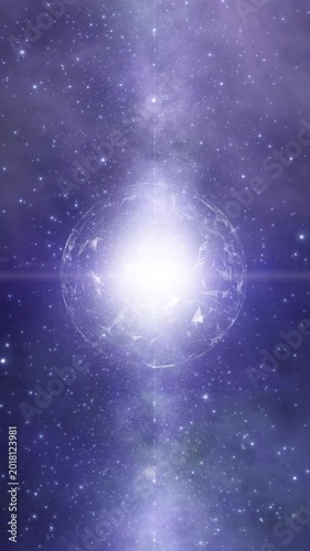 Loop universe with stars and plexus sphere vertical animation.