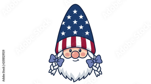 Canvas-taulu Illustration of a patriotic gnome wearing an American flag hat and bows