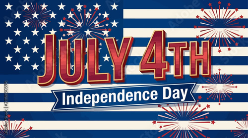 Foto Fireworks explode on American flag background celebrating Independence Day