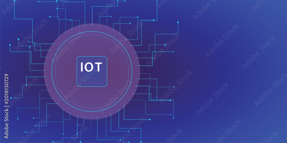 Obraz premium Internet of things concept with digital circuit board lines on blue background vector illustration