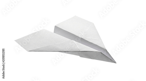 White paper airplane flying on transparent background 