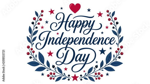 Foto Vector illustration recreates a festive Happy Independence Day sign with floral