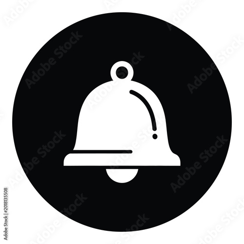 Bild auf Leinwand White bell icon with exclamation mark in black circle icon
