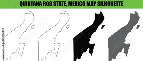 Quadro em tela Quintana roo state mexico map silhouette illustration isolated on transparent background, outline fill and dot pattern
