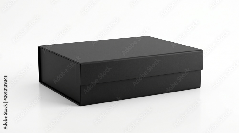 Fototapeta premium Minimal Black Gift Box Packaging Mockup With Matte Folding Lid on White Background