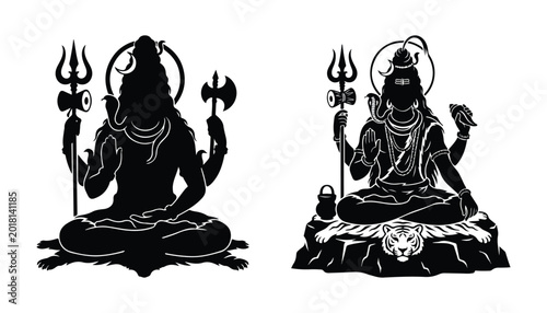 Cuadro en lienzo black and white silhouette of Lord Shiva very high quality vector illustration