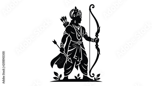 Slika na platnu black and white silhouette of Lord Rama very high quality vector illustration