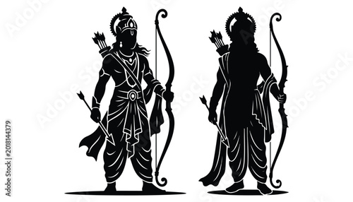Φωτογραφία black and white silhouette of Lord Rama very high quality vector illustration