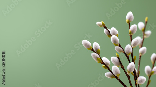 Tableau sur toile Minimal pussy willow branches against soft green background with natural spring