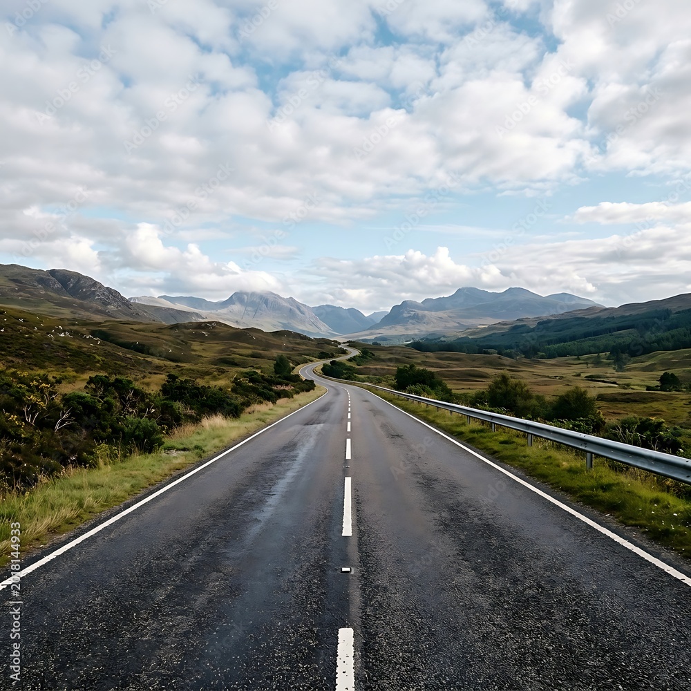 Fototapeta premium asphalt road through green landscape.