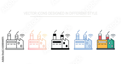 Smart factory Icon Set With White Background Illustration