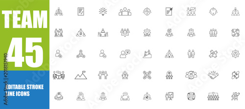 Photos Team icon set. Editable line icons. Vector illustration.