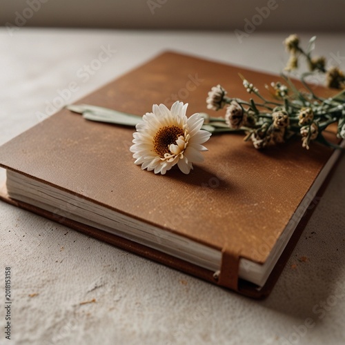 Rustic Brown Notebook Styled with Dried Florals and Neutral Background