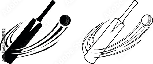 Fotografie Cricket bat and ball motion logo design with dynamic swoosh sporty vector emblem