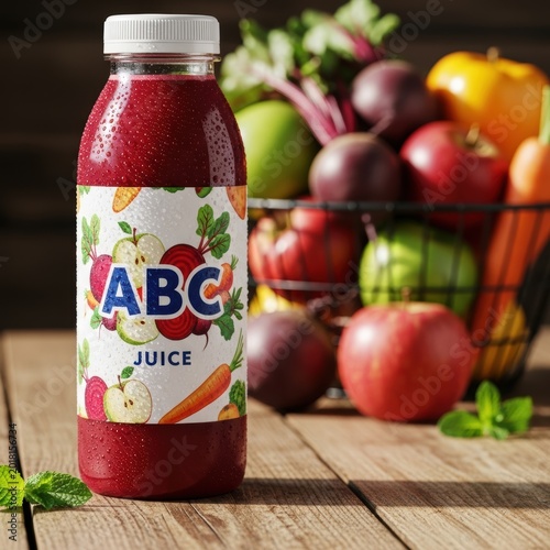 Fresh abc juice bottle with fruit background