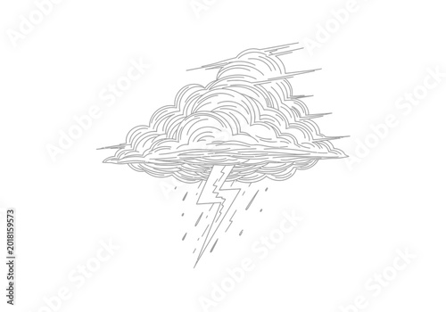 Photos Stormy cloud with lightning and rain hand drawn sketch style the illustration us