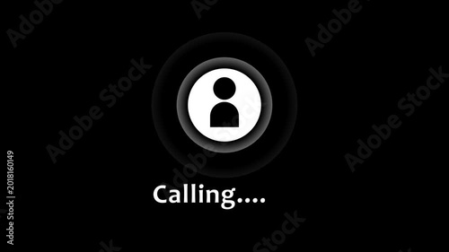 Video call interface with calling text and person icon on black communication online. 4k video animation
