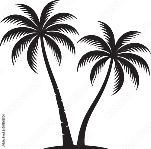 Black palm tree silhouettes, tropical icons, palm trees, vector graphics