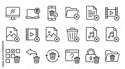 Cuadro en lienzo Document deletion and file removal icon set