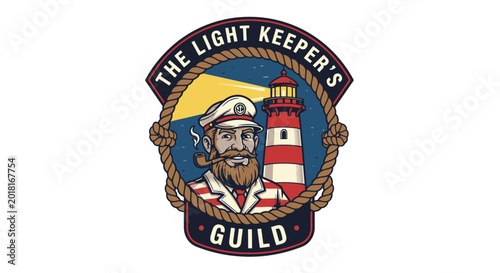 Lighthouse Keeper Emblem Logo Design.
