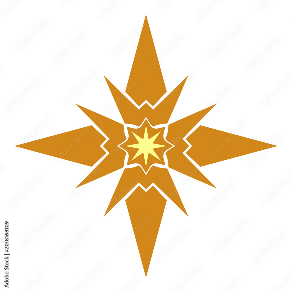 Fototapeta premium Shiny golden 3d star icon with a five point shape isolated on a bright white background as a vector sign for an award or Christmas holiday decoration