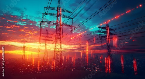Energy finance background with glowing power graph photography