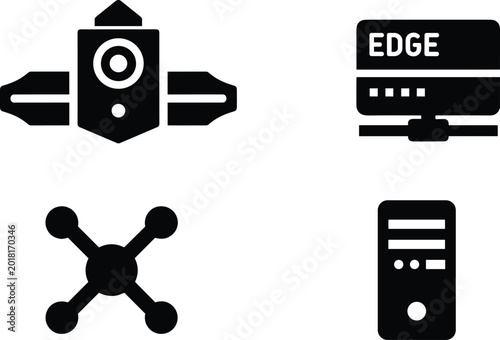Photos Edge computing and low latency network icons set isolated on white background bl