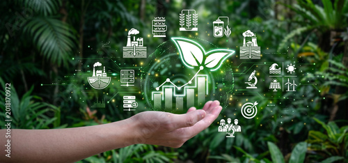 Sustainable business green growth, Eco friendly corporate strategy, Environmental social governance ESG, Green economy profit charts, Future sustainable technology hub, Advanced green business metrics
