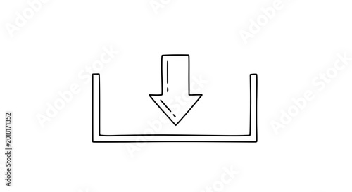 Hand-drawn download icon with arrow pointing into a box, simple sketch style