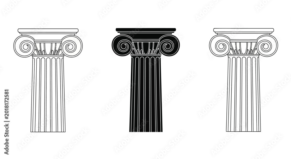 Naklejka premium ionic column illustrations black and white line art set